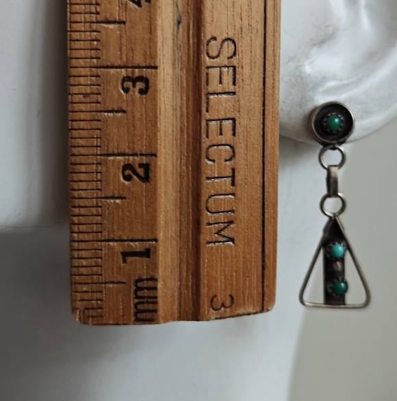 Vintage Southwestern Native American Turquoise Snake Eyes Drop Earrings - Picture 13 of 13
